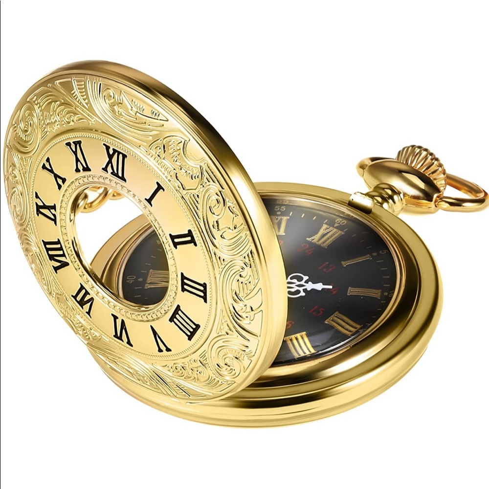 Hicarer Vintage Pocket Watch Steel Men Watch with Chain
